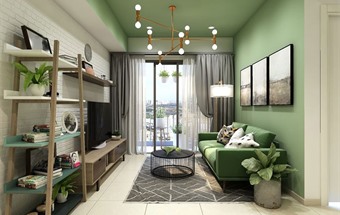 Mẫu thiết kế thi công nội thất chung cư 60m2 với gam màu xanh mát